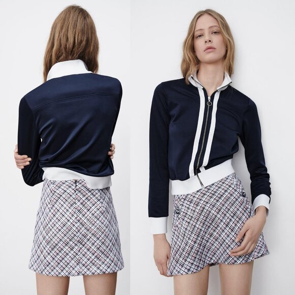 NEW Zara Tweed Textured Weave Nautical Anchor Button High Waist Mini Skirt S - Picture 3 of 10